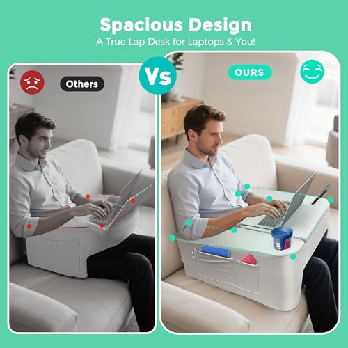 Ultimate Gaming Pillow & Lap Desk Combo,Large Ergonomic Bed Rest with Cup Holder, Phone Stand & Pockets, Reading Pillow for Adults, Laptop Stand for Bed & Couch, Dorm Room & Gamer Gifts