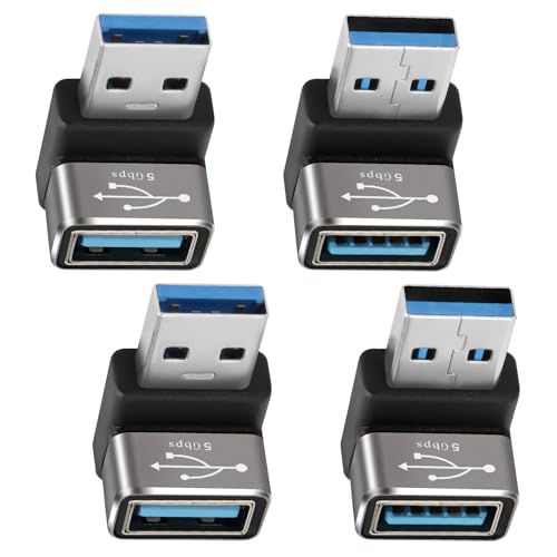 90 Degree USB 3.0 Adapter 4 Pack, (Up and Down) Right Angle USB Type-A Male to Female USB L Shape On The Go (OTG) Connector Extender Support Charge & Data Sync (5Gbps) for PC, Laptop, Mouse, Keyboard - size: 4 Pack