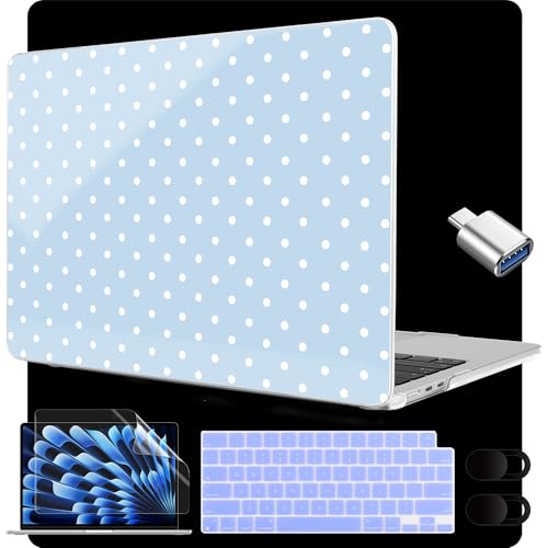 MEEgoodo for M5/M4/M3/M2 MacBook Air 15 inch Case 2026 2025 2024 2023, Case Fit Model (A3448/A3241/A3114/A2941) for MacBook Air 15.3 inch, Blue & White Polka Dots - color: Blue & White Polka Dots
