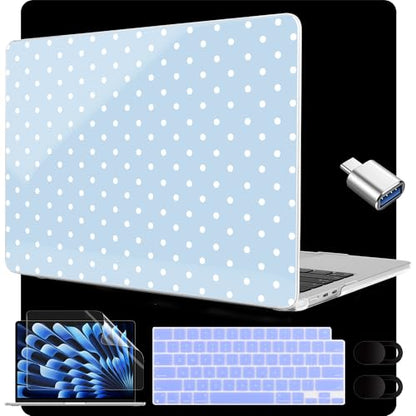 MEEgoodo for M5/M4/M3/M2 MacBook Air 15 inch Case 2026 2025 2024 2023, Case Fit Model (A3448/A3241/A3114/A2941) for MacBook Air 15.3 inch, Blue & White Polka Dots - color: Blue & White Polka Dots