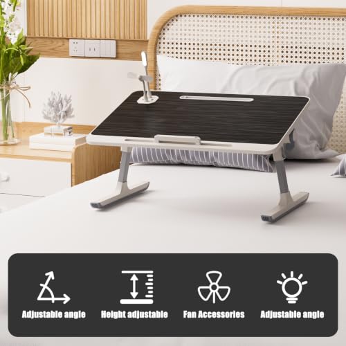 5-Level Height Adjustable Lap Desk, Foldable Bed Desk Laptop Stand with Cooling Pad, Portable Multifunctional Bed Table Tray, Mini Computer Work Reading Gaming Desk for Bed, Sofa, Dorm and Floor