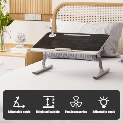 5-Level Height Adjustable Lap Desk, Foldable Bed Desk Laptop Stand with Cooling Pad, Portable Multifunctional Bed Table Tray, Mini Computer Work Reading Gaming Desk for Bed, Sofa, Dorm and Floor