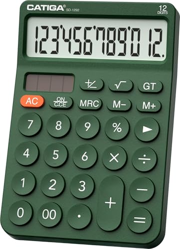 CATIGA 12 Digit Desktop Calculator Basic Desk Calculator with Large LCD Display, Big Buttons, 4 Function, Solar and Battery Dual Power, for Office, School, Home, SD-1292 Green - color: 6) Green