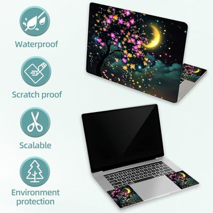 Universal Laptop Skin Decal, 3-Piece Vinyl Protector for 12 13 14 15.6" Notebook, Waterproof Anti-Scratch, Easy Trim & Bubble-Free Finish, Fairy Tree with Flowers Glowing - color: Fairy Tree with Flowers Glowing