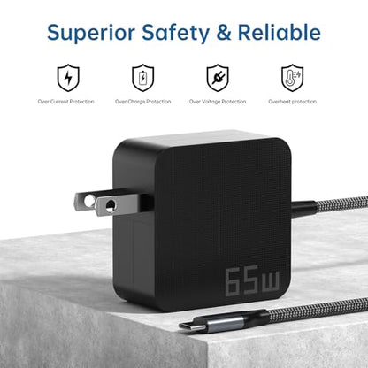 65W USB C Laptop Charger | Fast Charging USB-C Power Adapter Compatible with Lenovo, ASUS, Samsung Galaxy Type C Fast Charger with PD Technology | Ideal Computer Charger for Home, Office & Travel