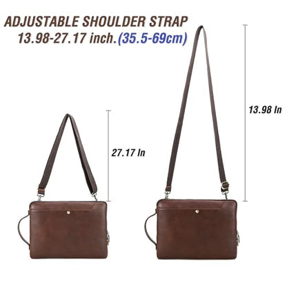 Top Grain Leather 14.2" Slim Laptop Bag Case, Handmade, Adjustable Strap & 2 Pockets, Compatible with MacBook Pro 14 inch 2021 2022 M1 Pro/M1 Max A2442 & Other PC, Red Coffee 14.2 Inch - color: #5【Adjustable Strap】-Red Coffee-2 Pockets, size: 14.2" - Fits