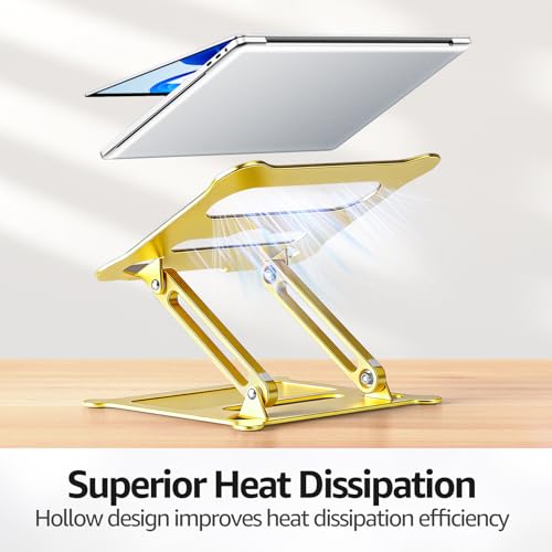 Adjustable Laptop Stand for Desk, 10-15.6“ Laptop Riser, Gold | Sturdy Aluminum Foldable Stand, Heat-Dissipation Design, Ergonomic Holder Fits MacBook/Dell/HP/Lenovo for Home/Office. - color: D-Gold