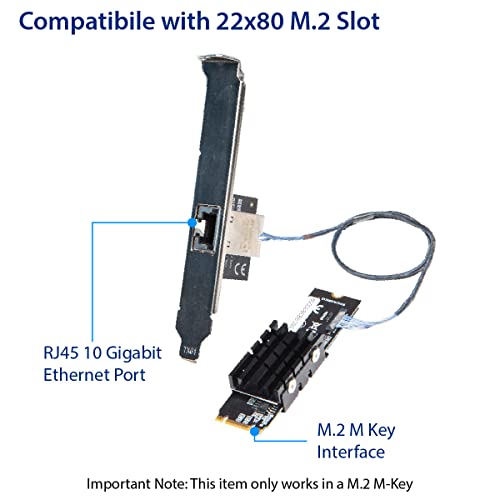IO Crest 10 Gigabit M.2 M Key Ethernet Network Expansion Card - size: 1-Port 10G M2, style: 10 Gigabit