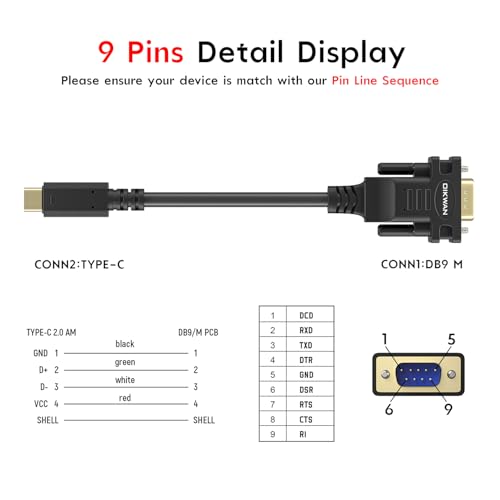 USB-Cto RS232 DB9 Serial Cable Male Converter Adapter with FTDI Chipset for Windows 11,10, 8.1, 8, 7, Vista, XP, 2000, Linux and Mac OS X 10.6 (10ft) - size: 10FT, style: USB-C to Serial DB9