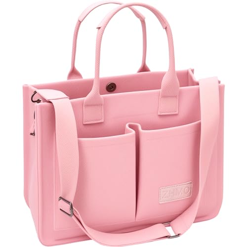 Canvas Tote Bag for Women,Women's Bags Crossbody Bags Work Laptop Tote Bag Large Handbags Purse for Travel Nurse Teacher - color: Pink With Compartments