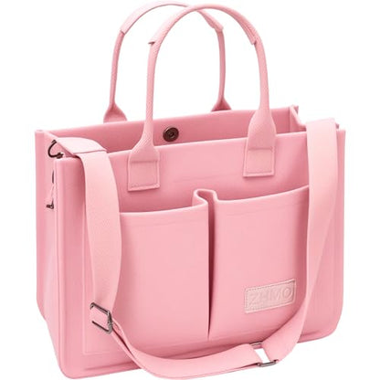 Canvas Tote Bag for Women,Women's Bags Crossbody Bags Work Laptop Tote Bag Large Handbags Purse for Travel Nurse Teacher - color: Pink With Compartments