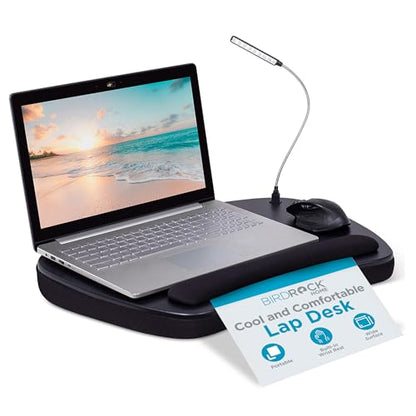 BIRDROCK HOME Oversized Lap Desk with Memory Foam Cushion - Portable w/USB Light & Wrist Rest, Ideal for Work from Home, Students & Gaming, Ergonomic Design for Comfort - Matte Black