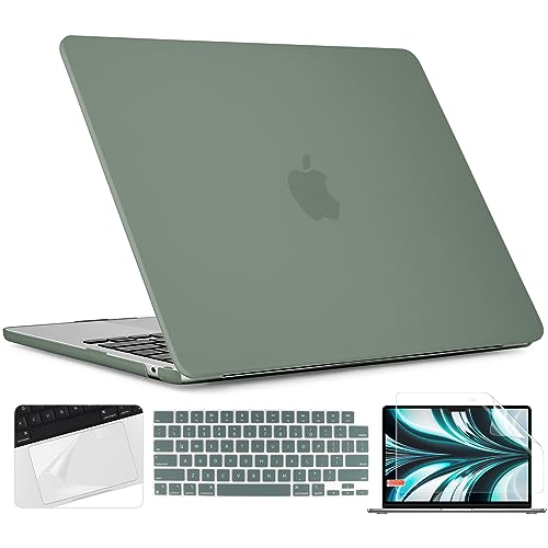 TWOLSKOO Compatible with MacBook Air 13 inch Case M5 2026 M4 2025 M3 M2 2024-2022 A3449 A3240 A3113 A2681, Plastic Hard Shell & Keyboard Cover & Screen Film for MacBook Air 13.6 inch, Midnight Green - color: Frosted Midnight Green