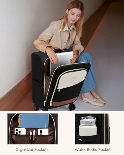 LOVEVOOK 5 Pcs Carry On Luggage 22x14x9 Airline Approved with 40L Laptop Travel Backpack, 20 Inch Carry On Suitcases with Wheels, Rolling Suitcase for Women Men, with TSA Lock Weekender Luggage - color: Black-white-brown, size: 20 Inch-5Pcs