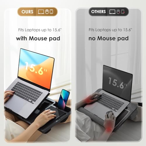 Laptop Lap Desk with 8 Angles – Up to 15.6" Laptop, Black | Built-in mouse pad, phone & pen slots, dual-cushion base, anti-slip design, raises the screen, for home office, bed, sofa - color: Black