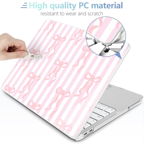 MEEgoodo Printed Case for New MacBook Neo 13 inch 2026 Release(Fit Model A3404), Laptop Hard Shell Cases with Keyboard Skin & Screen Protector & Webcam Covers, Pink Bows&Stripes - color: Pink Bows&Stripes