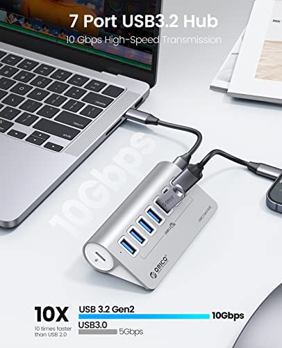 ORICO 7-Port USB 3.2 Gen2 Hub, Desktop USB 3.2 Hub with 7 USB-A Ports, 5V 3A Power Supply Port, 10Gbps Aluminium USB-Splitter with 1.64Ft USB-C to USB-A/C Cable for iMac, MacBooks, Mac mini - size: 50cm, style: M3U7