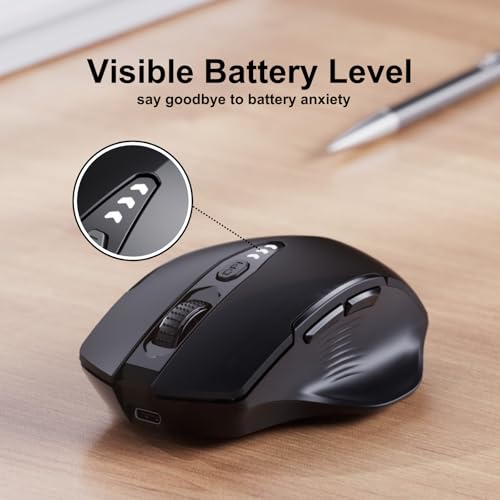 Uineer Wireless Mouse, 2.4GHz Rechargeable Computer Mouse, Battery Display | Stable 2.4GHz USB-A connection, rechargeable battery display and 4 adjustable DPI levels. - color: Matte Black
