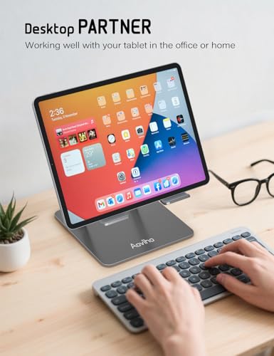 Aoviho Tablet Stand for Desk,Adjustable Tablet Holder, Grey | Stable Aluminum Design, Fits iPad Pro/Air/Mini & Samsung Tablets, Adjustable Viewing, Ideal for Office & Home - color: Grey