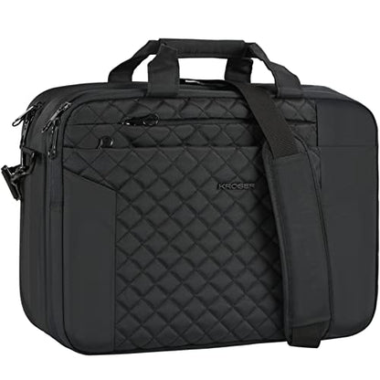 KROSER Laptop Bag 15.6 Inch Briefcase Shoulder Bag Water Repellent Laptop Bag Bussiness Carrying Handbag | Built-in luggage strap & TSA friendly, multi compartments, suitable for business, office, travel, men and women - color: Qulited Black