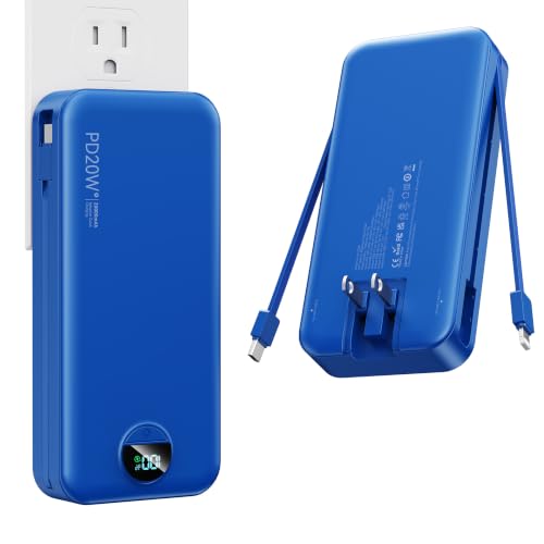 Nusyddy Portable Charger 20000mAh Fast Charging w/Built-in Wall Plug Navy | PD20W Fast Charging, High Capacity, LED Display, Charge 5 Devices at once, TSA Approved, Compatible with iPhone/Samsung - color: Midnight Blue