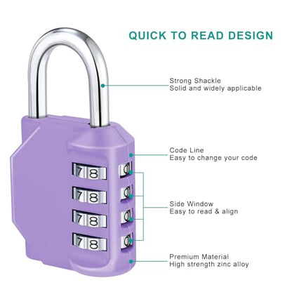 ZHEGE Combination Lock, 4 Digit Combination Padlock, Gym Lock (Purple) | School Lock, Outdoor Use - color: 1P, Purple, size: 1P