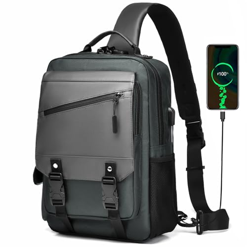 Crossbody Messenger Bag for Men: 13L Multi-pocket Satchel Sling Bags - color: Dark Green