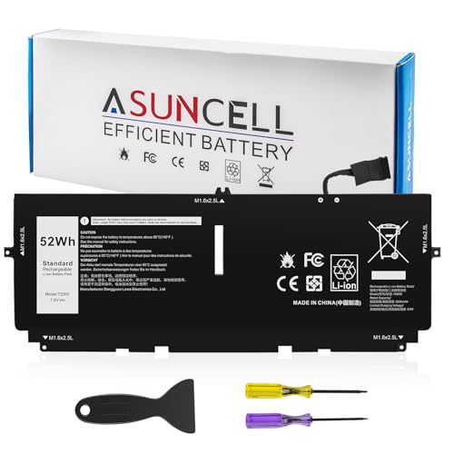 ASUNCELL 52Wh 722KK Laptop Battery Replacement for Dell XPS 13 9300 XPS 13 9310 XPS 13 9380 P117G P117G002 P117G001 Series Notebook 0WN0N0 WN0N0 02XXFW 2XXFW FP86V 7.6V 6800mAh - size: 722KK 13.39 * 5.71 * 0.73 in