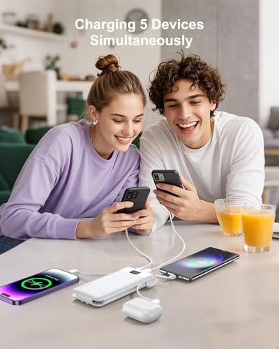 Portable Charger 10000mAh Power Bank w/Built-in 3 Cables & AC Wall Plug | 22.5W Fast Charging, Pass Through Charging, 0.68in Ultra Slim, TSA Approved, Travel Essential for iPhone/Samsung/iPad - color: Black+White