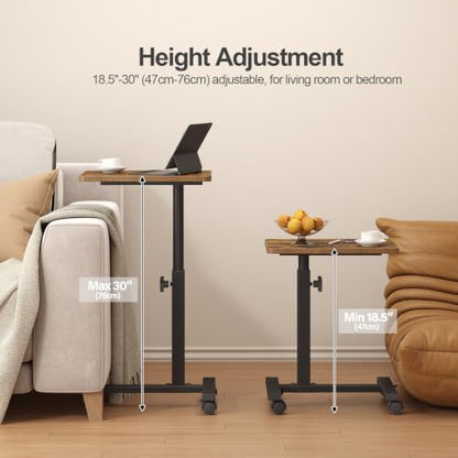 TUTOTAK C Table End Table Adjustable Height, TV Tray Table for Small Spaces | 360°Swivel casters, Slide Under Couch Side Table, Sofa Bedside Table for Living Room, Bedroom, Brown TB01BB099 - color: Brown