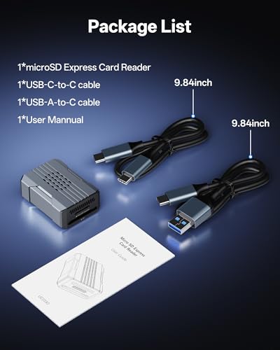 Selore microSD Express Card Reader for Switch 2, Up to 880MB/s | Dual-slot reader for microSD Express (up to 880MB/s) and SD cards (SDHC/SDXC), with USB-C & USB-A cables