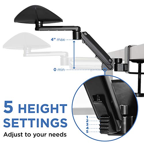 Mount-It! Adjustable Arm Rest for Desk, Ergonomic Elbow & Forearm Support, Height Adjustable Full Motion Rotating Desk Arm with Clamp-On Base for Computer & Keyboard Use, Steel Construction (MI-7145)
