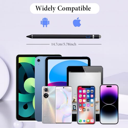 Active Stylus Pen for iPhone/iPad/Android, Kenkor Pencil with Dual Touch Function, Rechargeable Digital Fine Point Pen for Apple iPad Pro/Air/Mini/iPhone/Switch/Phone/Samsung/Tablet Drawing & Writing - color: Black