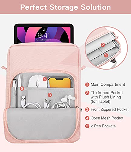 MoKo 9-11 Inch Tablet Sleeve Bag Handle Carrying Case with Shoulder Strap | Fits iPad Pro 11-inch M4, iPad Air 11-inch M2, iPad 10th 10.9, iPad 9/8/7th 10.2 and Tab S8/S9 11, Pink - color: Pink, size: 9-11 inch