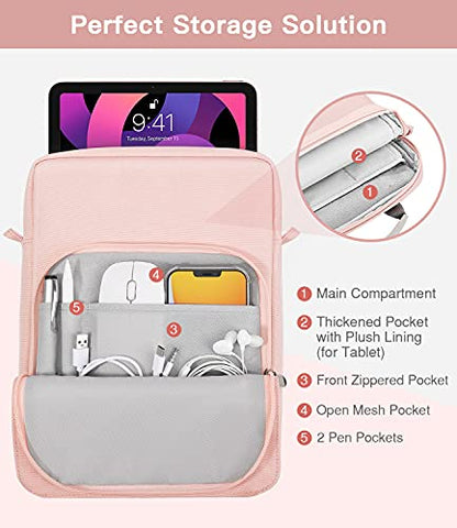 MoKo 9-11 Inch Tablet Sleeve Bag Handle Carrying Case with Shoulder Strap | Fits iPad Pro 11-inch M4, iPad Air 11-inch M2, iPad 10th 10.9, iPad 9/8/7th 10.2 and Tab S8/S9 11, Pink - color: Pink, size: 9-11 inch