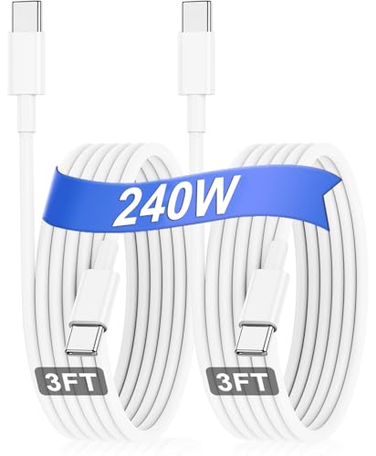 Hzevn 240W USB C Charging Cable for MacBook Pro/Air & for iPhone 16/15 Pro Max, MFi Certified 48V/5A Super Fast Charger Cord 3ft, PD 3.0 Compatible with iPad Pro 12.9/11, Samsung S25/S24(2-Pack) - color: White, size: 3FT+3FT