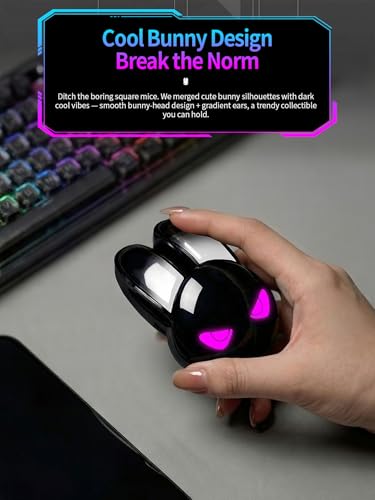 Wireless Gaming Mouse, RGB Light Eyes, Evil Bunny Design, 2.4G/BT | 2.4G Wireless & Bluetooth 5.0 Dual Mode, Silent Click 3 Button 1200 DPI, Rechargeable Cute Mouse for Laptop PC Mac, Black