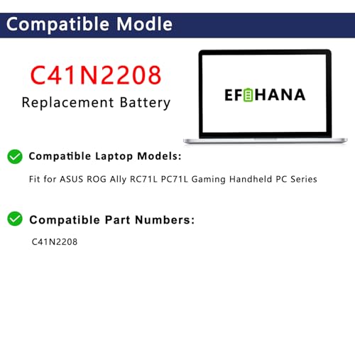 74Wh C41N2208 Gaming Handheld Battery Upgrade Kit for Asus ROG Ally RC71L PC71L NR2301L (2023 1st Gen, NOT for ROG Ally X RC72L) Gaming Handheld PC,15.48V 4780mAh 4-Cell - size: 11.89×3.78×0.31 in C41N2208