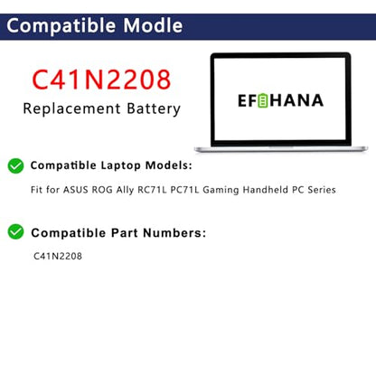 74Wh C41N2208 Gaming Handheld Battery Upgrade Kit for Asus ROG Ally RC71L PC71L NR2301L (2023 1st Gen, NOT for ROG Ally X RC72L) Gaming Handheld PC,15.48V 4780mAh 4-Cell - size: 11.89×3.78×0.31 in C41N2208