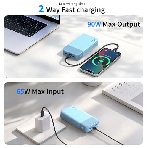 NOBIS Power Bank 90W 20,000mAh Laptop Portable Charger | PD Fast Charging Battery Pack, 4-Port, Digital Display, Compatible Laptop, Tablet, Phone and More - color: Blue