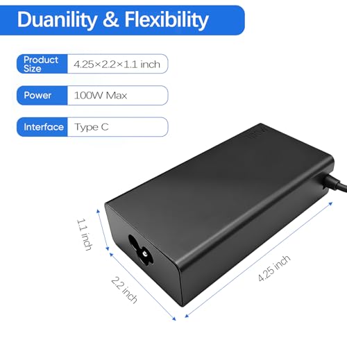 100W USB C Laptop Charger, GaN Fast Type-C Power Adapter Compatible with Lenovo ThinkPad X1 Carbon, Legion Slim 5, ThinkBook 14+ 16+, Yoga Pro 7, IdeaPad 5