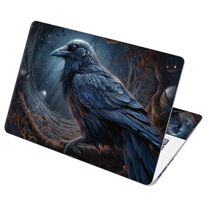 Universal Laptop Skin Sticker with 2 Wrist Pad Decals, 3-Piece Removable Vinyl Laptop Cover, Black Crow Waterproof Anti-Scratch, Easy-Trim Fit for 13.3" 14" 15.6" Laptops - color: Black Crow