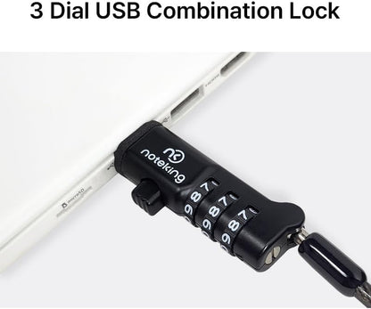 USB Port Lock for Laptop 3 Dial Combination Security Cable Lock, Black Laptop Security Lock, USB Cable Lock, Computer Locking Cable