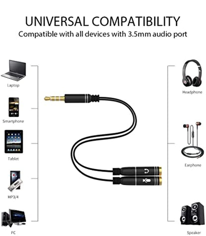 Headphone Splitter Adapter, 3.5mm Audio + Mic 4 Pole TRRS Splitter (3.5mm Male to 2X 3.5mm Female) Jack Y Cable Compatible for Gaming Headset to PS4/Xbox One/Phone/Laptop CTIA - 8inch/20CM