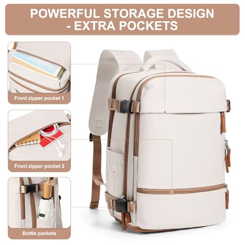 suwasp Travel Backpack Simple Durable Carry On Backpack with Shoe Compartment, Personal Item Travel Bag Flight Approved, Water Resistant Laptop Backpack for Women Men Weekender Business, Beige - color: Cream Color