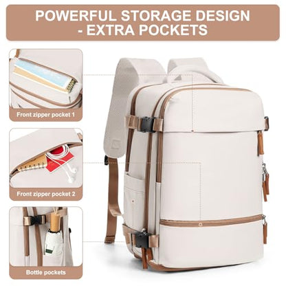 suwasp Travel Backpack Simple Durable Carry On Backpack with Shoe Compartment, Personal Item Travel Bag Flight Approved, Water Resistant Laptop Backpack for Women Men Weekender Business, Beige - color: Cream Color