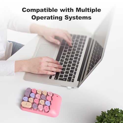 MOWUX Wireless Number Pads, Cute Colorful Numeric Keypad Numpad Portable 2.4 GHz Financial Accounting Number Keyboard Extensions, 18 Key Number Numpad for Laptop Desktop, PC (Pink) - color: Pink
