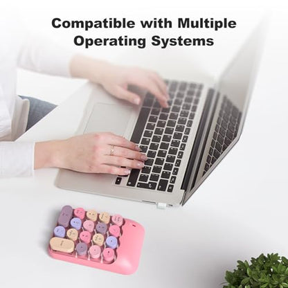 MOWUX Wireless Number Pads, Cute Colorful Numeric Keypad Numpad Portable 2.4 GHz Financial Accounting Number Keyboard Extensions, 18 Key Number Numpad for Laptop Desktop, PC (Pink) - color: Pink