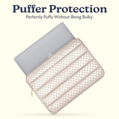 Vandel Puffy Laptop Sleeve Case, 13-14 inch Laptop Sleeve Bag Case 13.3 Inch, Compatible with MacBook Air/Pro 13/Pro 14/iPad Pro 12.9, HP Dell ASUS Computer Bag Cover, Checker Champagne - color: a. Checker Champagne