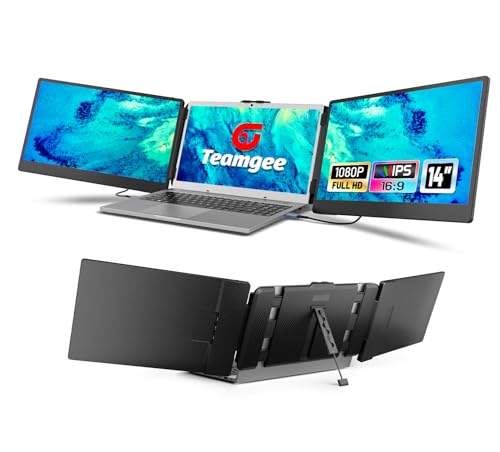 Teamgee 14” FHD 1080P IPS Laptop Screen Extender Triple Portable Monitor | 5-Year Classic Model, Plug & Play, HDMI/USB-A/USB-C, Built-in Speakers, Adjustable Stand, Multi OS Compatibility - size: Screen 14.2